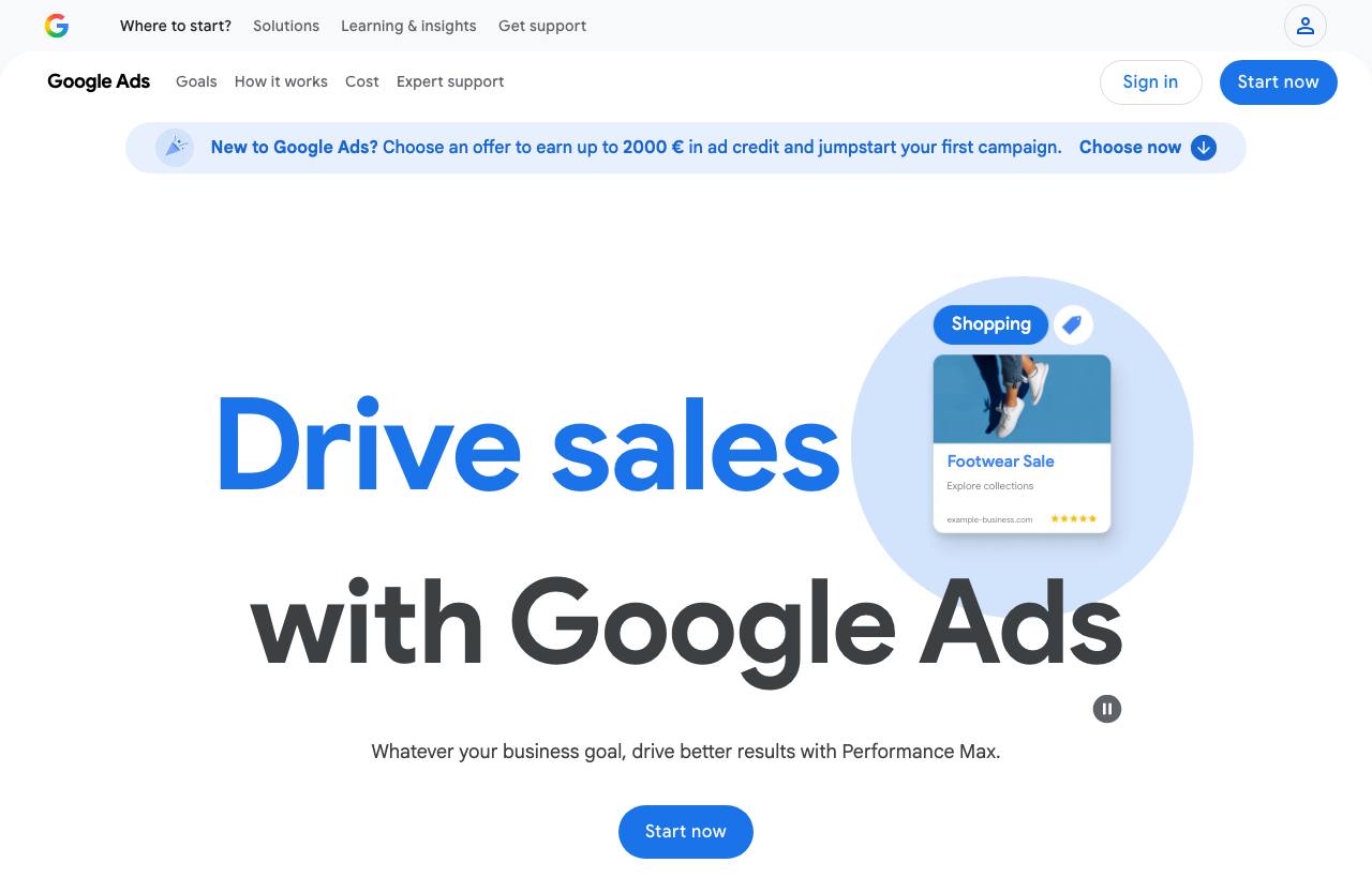 Google Keyword Planner homepage screenshot