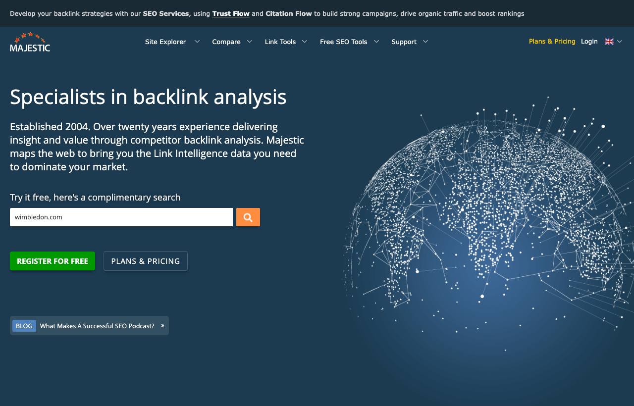 Majestic homepage screenshot