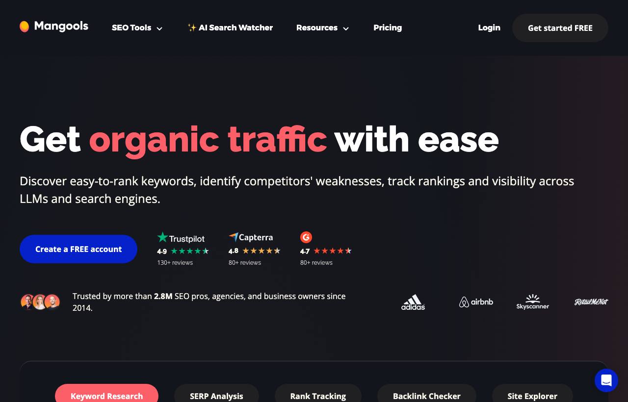 Mangools homepage screenshot