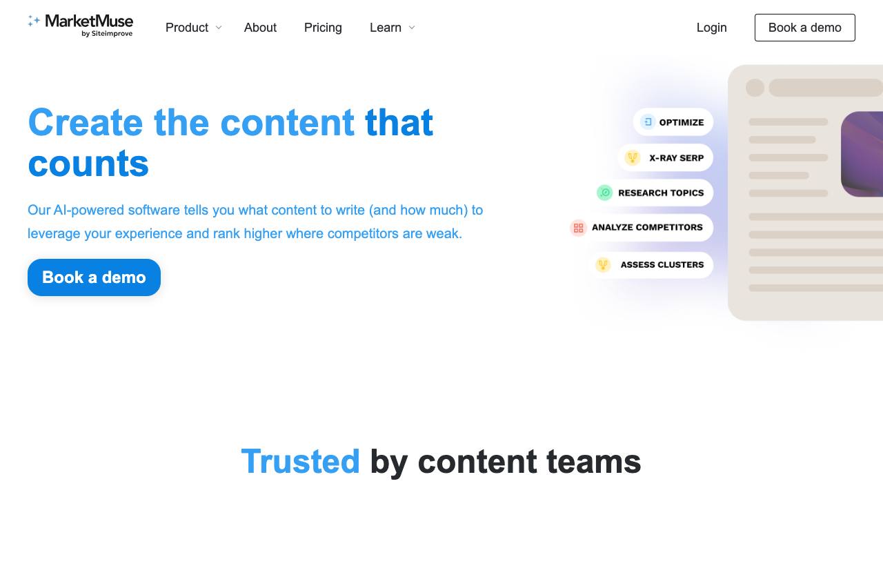 Market Muse homepage screenshot