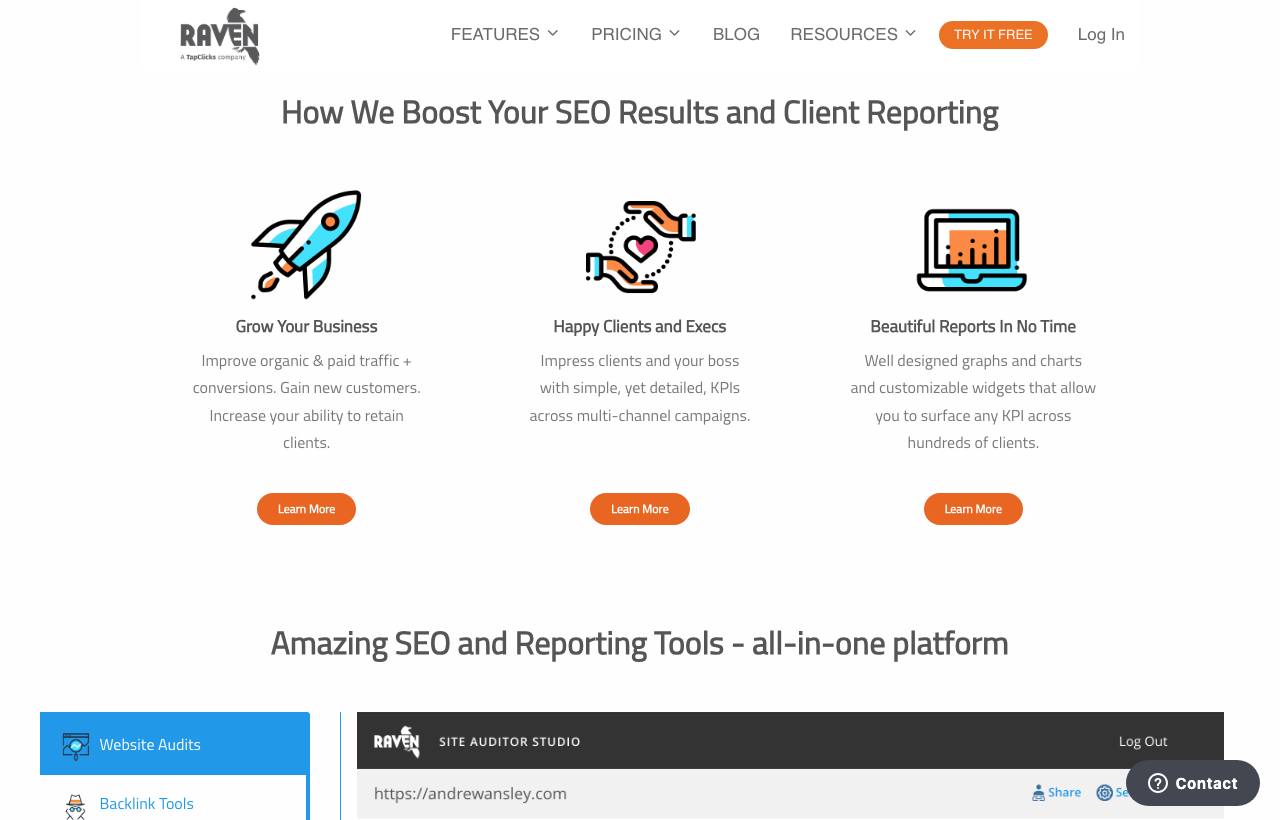 Raven Tools homepage screenshot