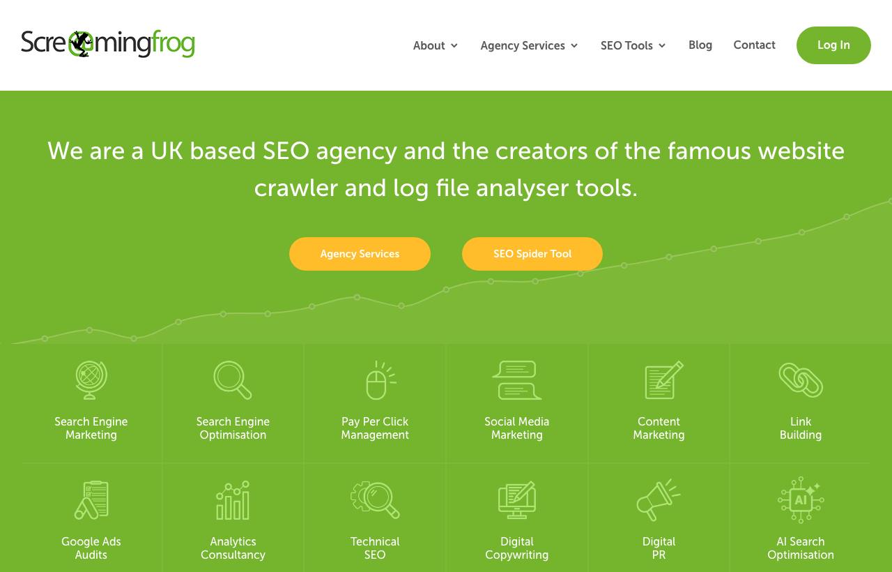 Screaming Frog SEO Spider homepage screenshot