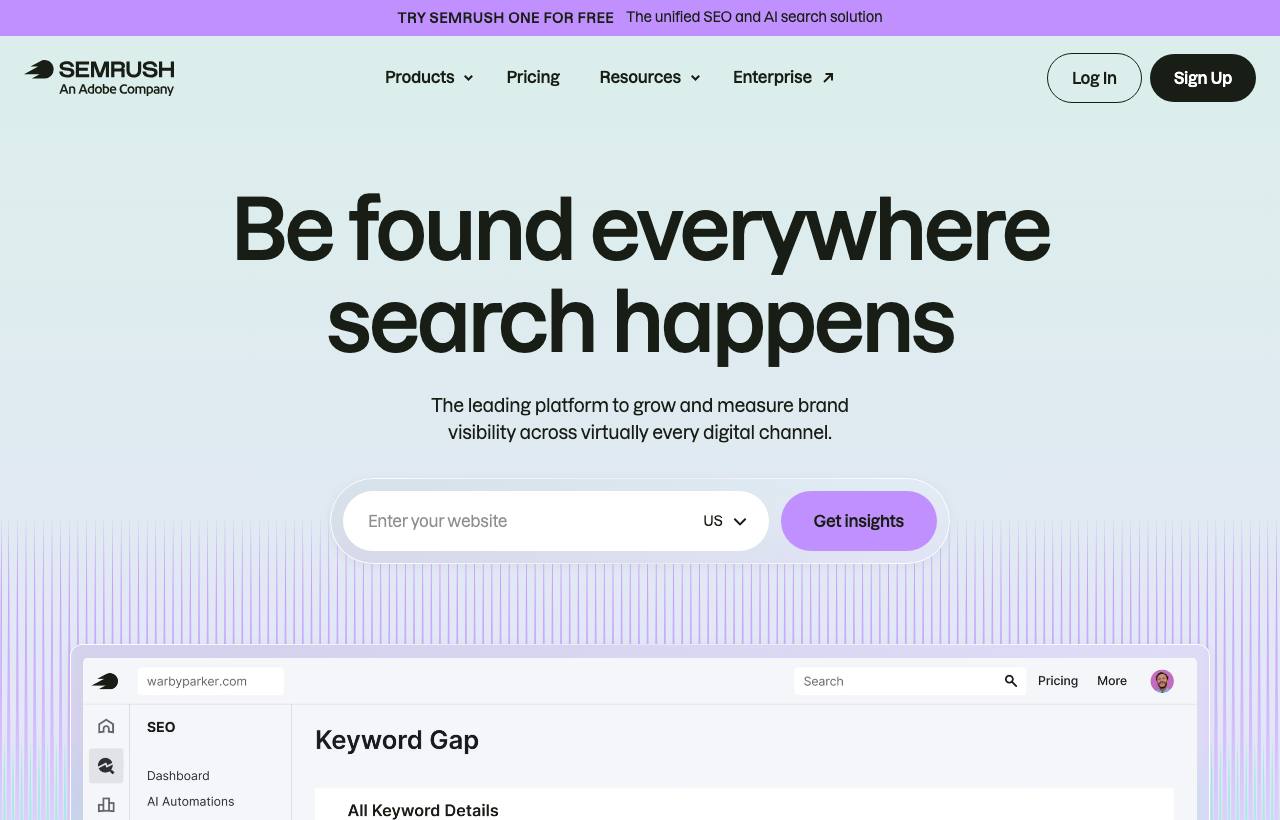SEMrush homepage screenshot
