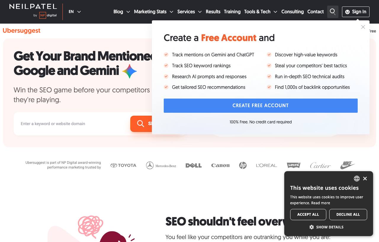 Ubersuggest homepage screenshot